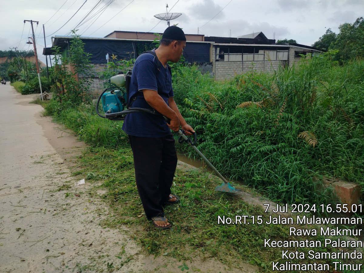 Pemotongan rumput pinggir jalan mulawarman