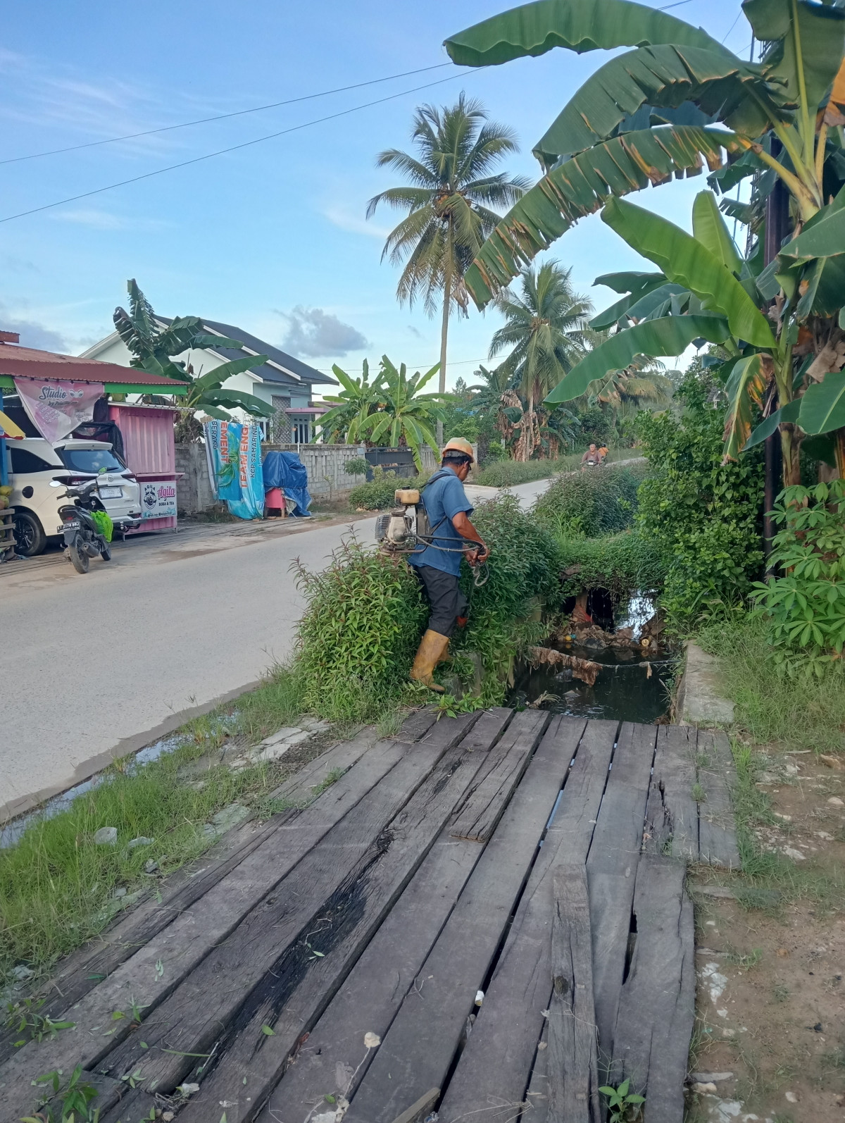 Pemotongan rumput dan bunga pinggir jalan