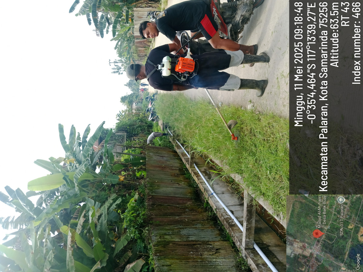 pembersihan rumput di sekitar parit dan pagar PT tirta mahakam