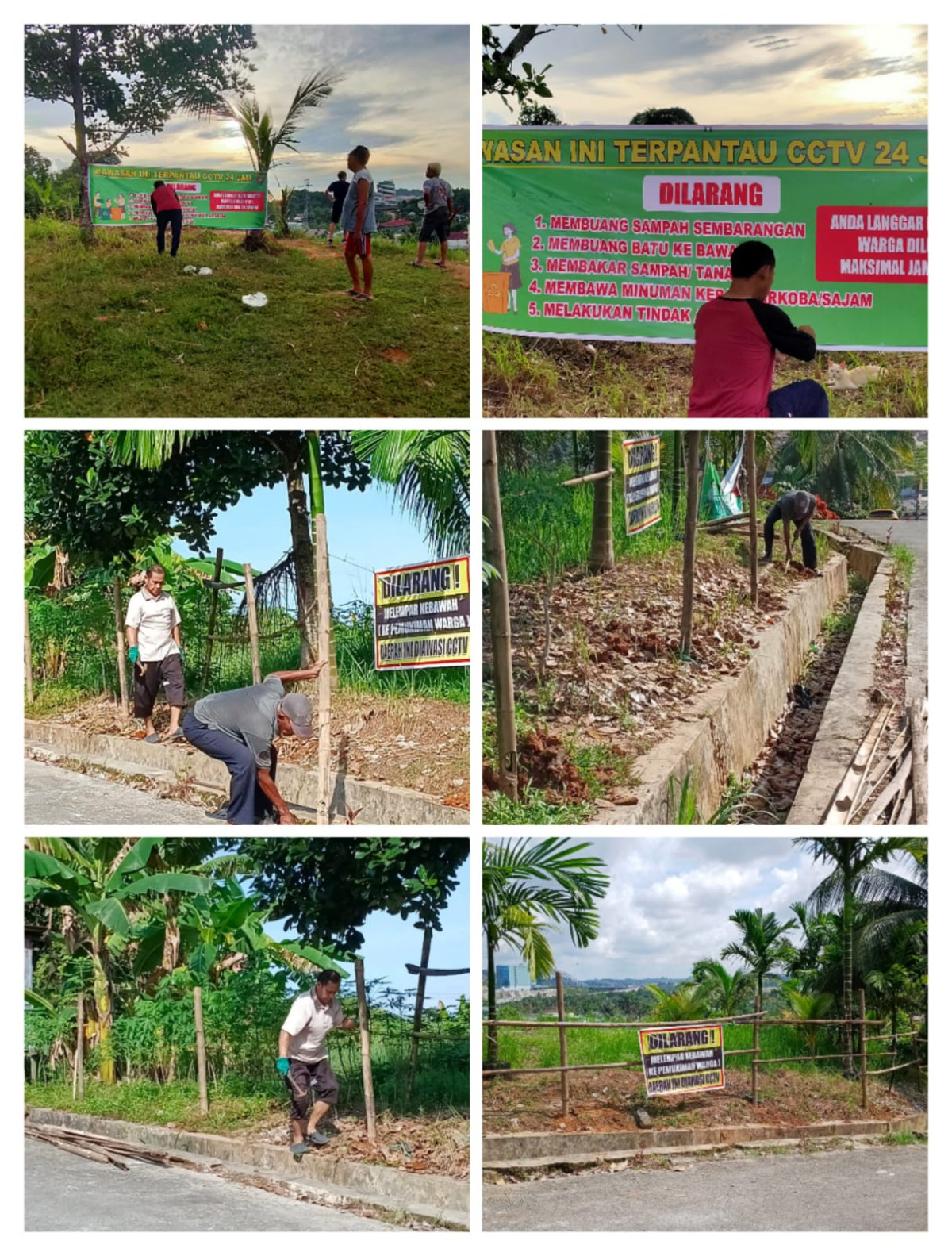 Kerja bakti Pembuatan Pagar dan spanduk taman De Puncak