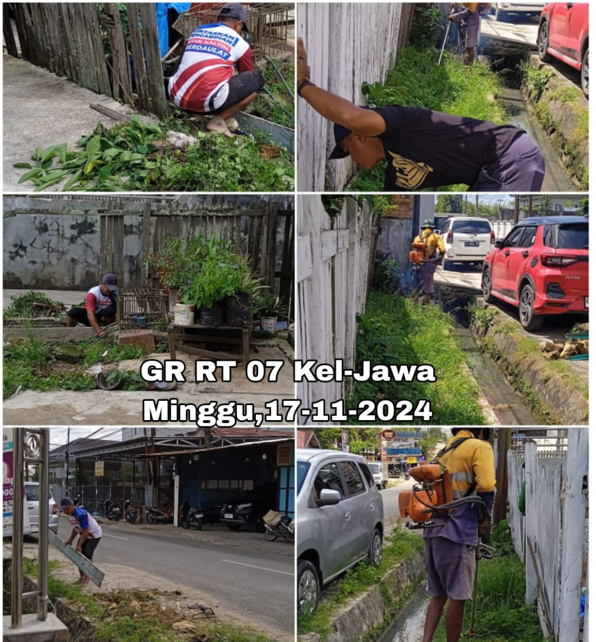 Membersihkan rumput di dpn mes