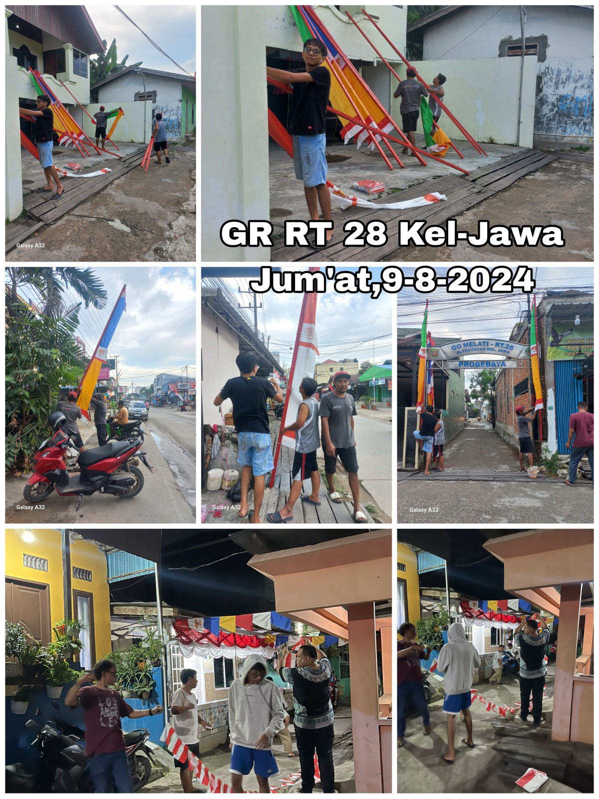 Gotong royong pasang umbul-umbul