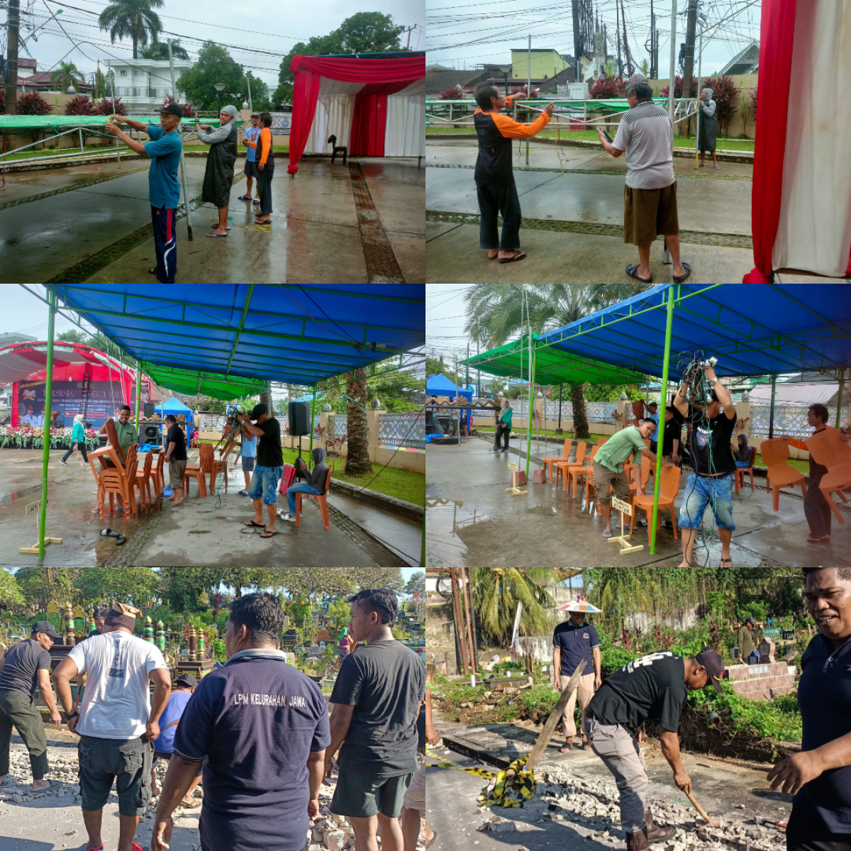 Gotong royong merapikan kursi dan bersih bersih disekitar mesjid Pemprov kaltim