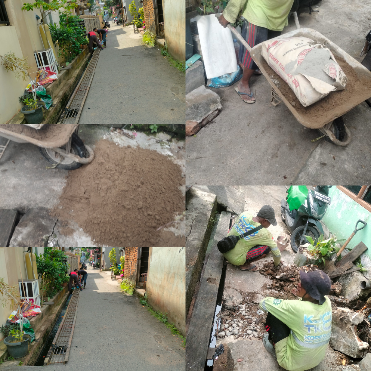 Gotong royong bongkar jalanan pecah akibat pipa PDAM bocor