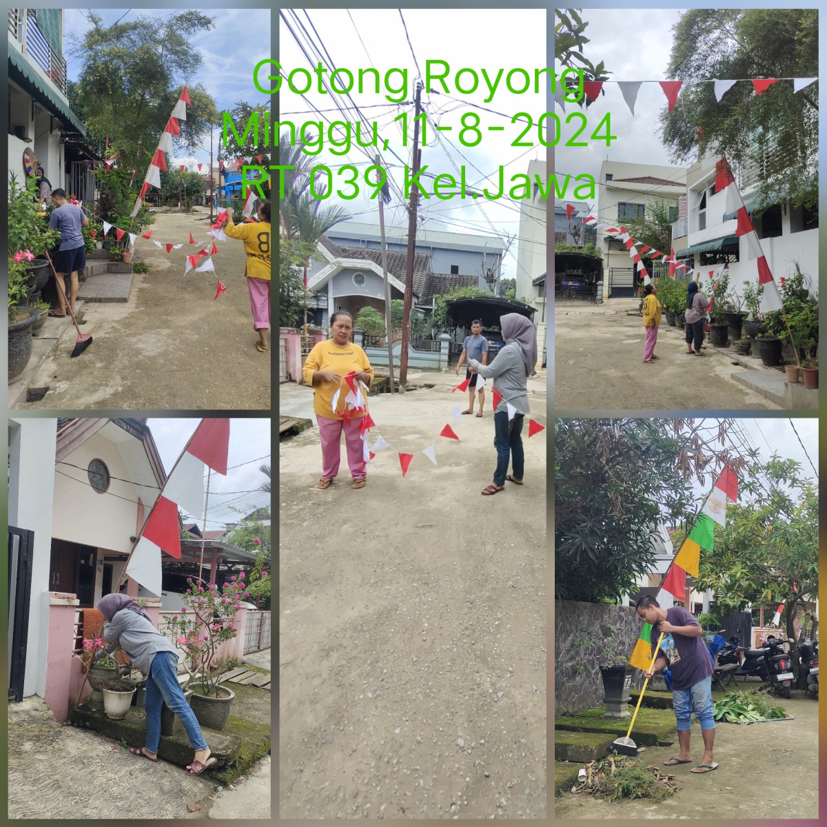 Gotong Royong memasang Bendera