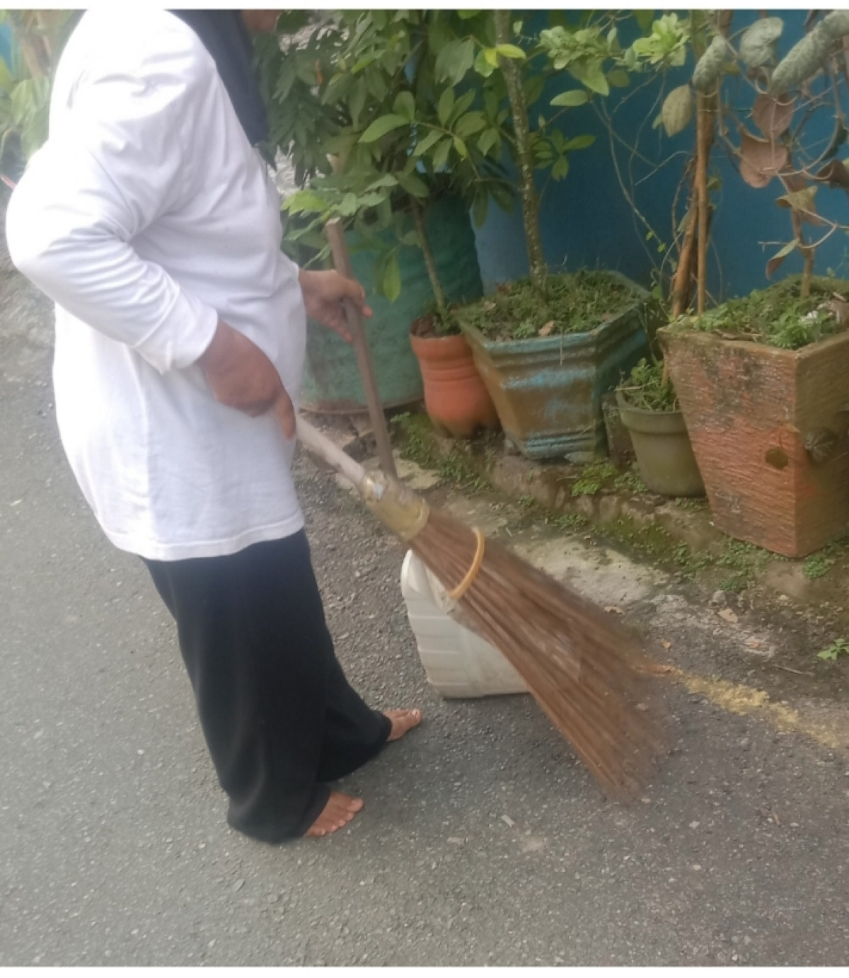 Membersihkan halaman dan menyapu