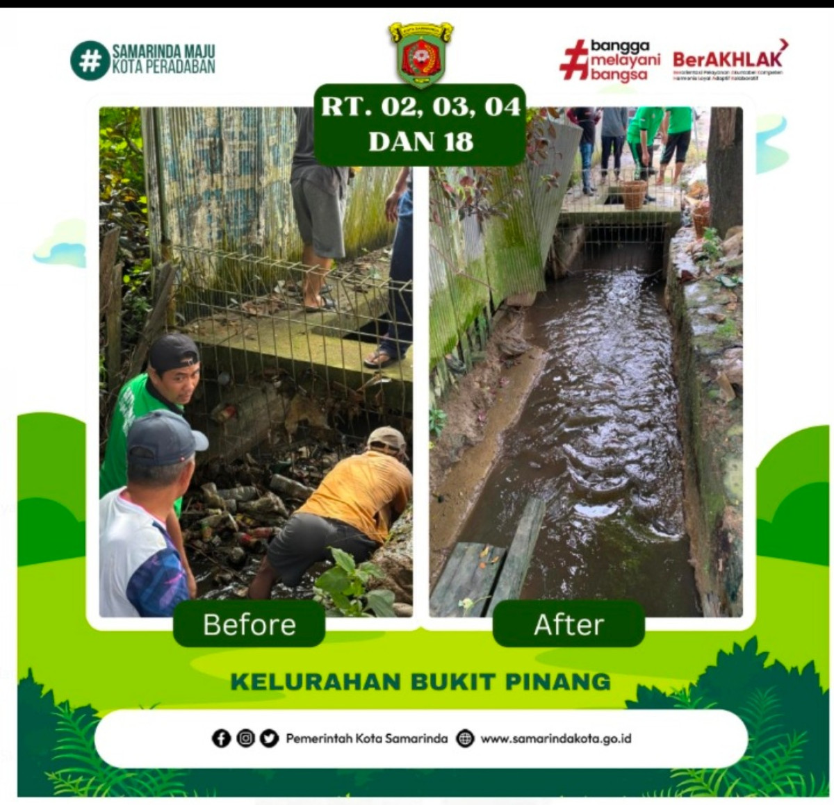 Bersih bersih saluran parit jln utama P. Suryanata