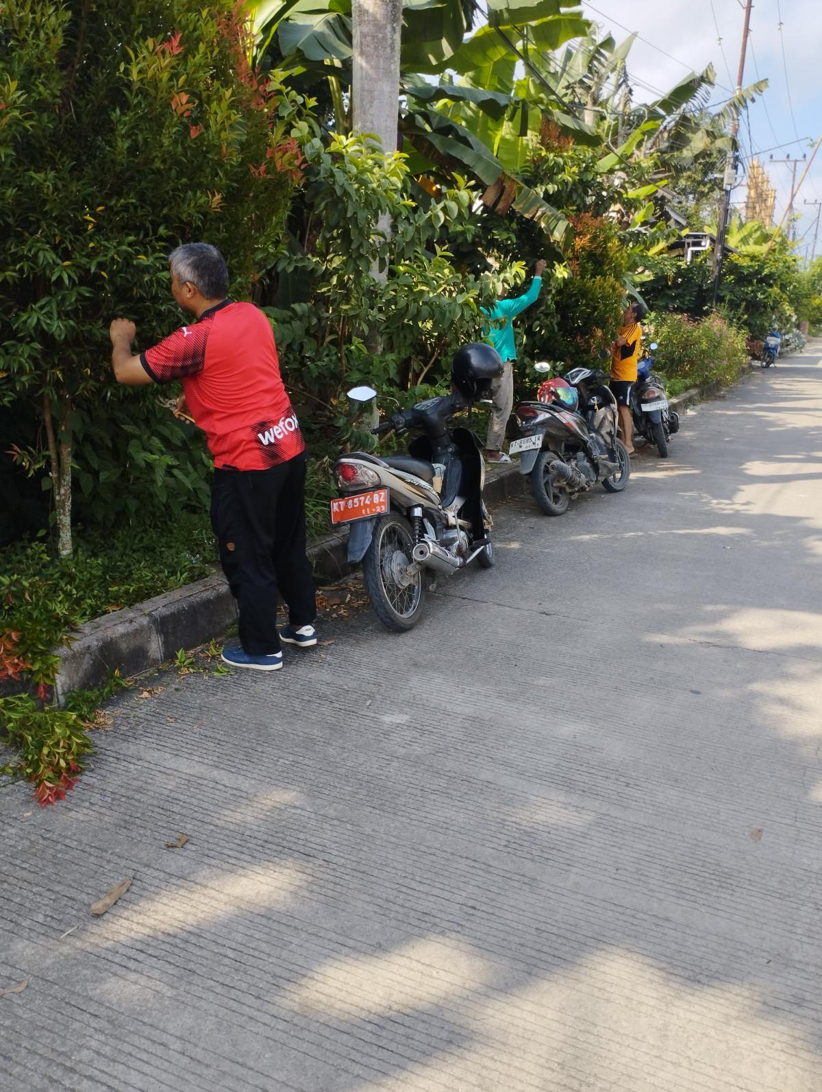 Pasang umbul-umbul, pembersihan rumput jln poros