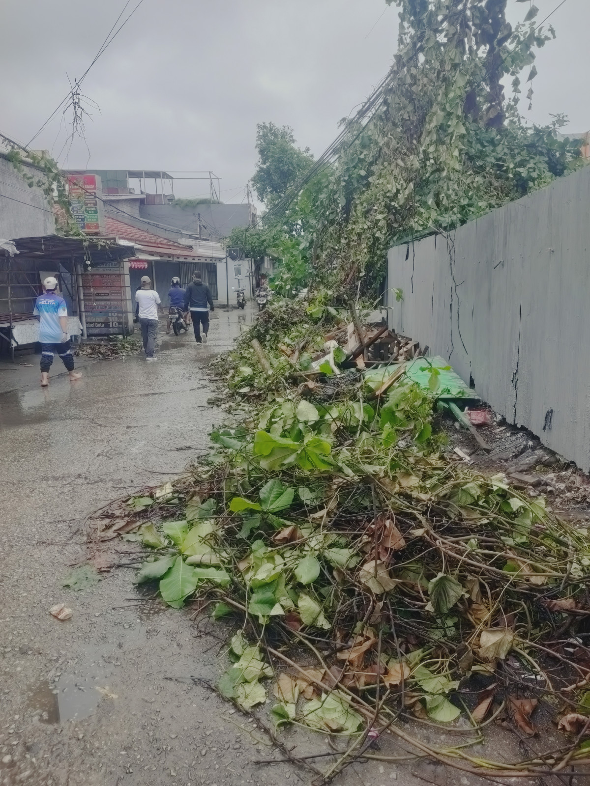 Membersihkan sisa pohon tumbang