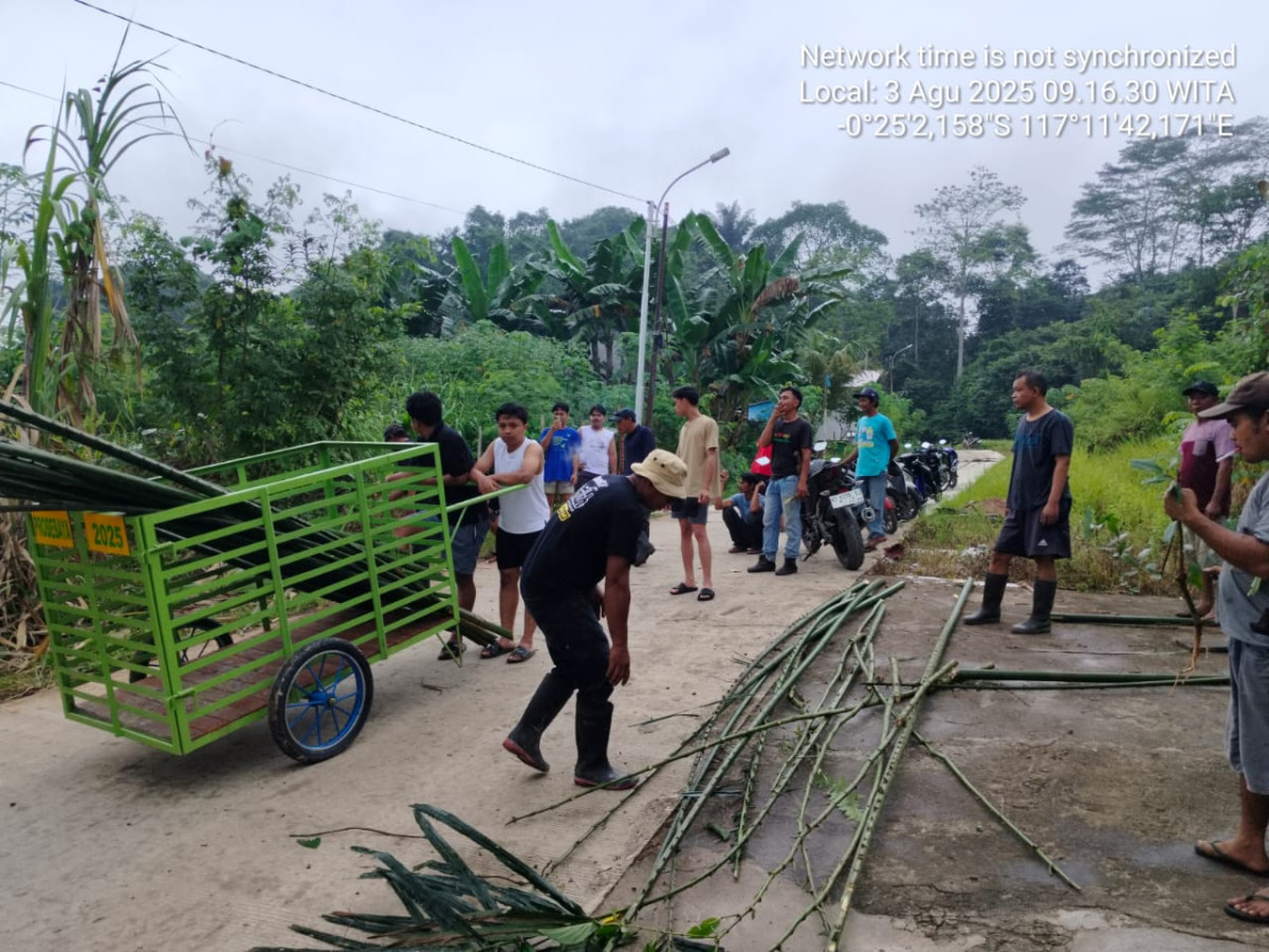 Gotong royong memasang umbul"