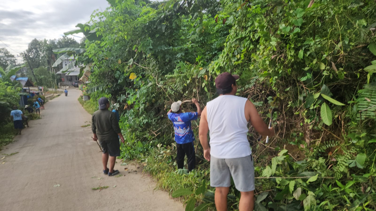 gotong royong menebang pohon yg rimbun di pinggir jln
