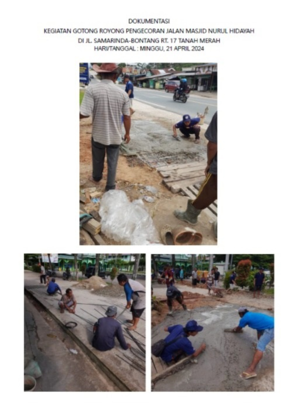 Pengecoran jalan masjid Nurul Hidayah di Jl. Samarinda-Bontang