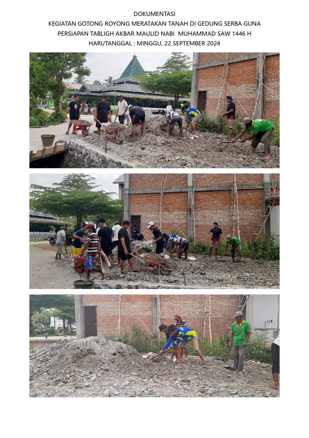 Meratakan tanah dilokasi Gedung serbaguna Jl. Samarinda-Bontang RT. 17 Tanah Merah