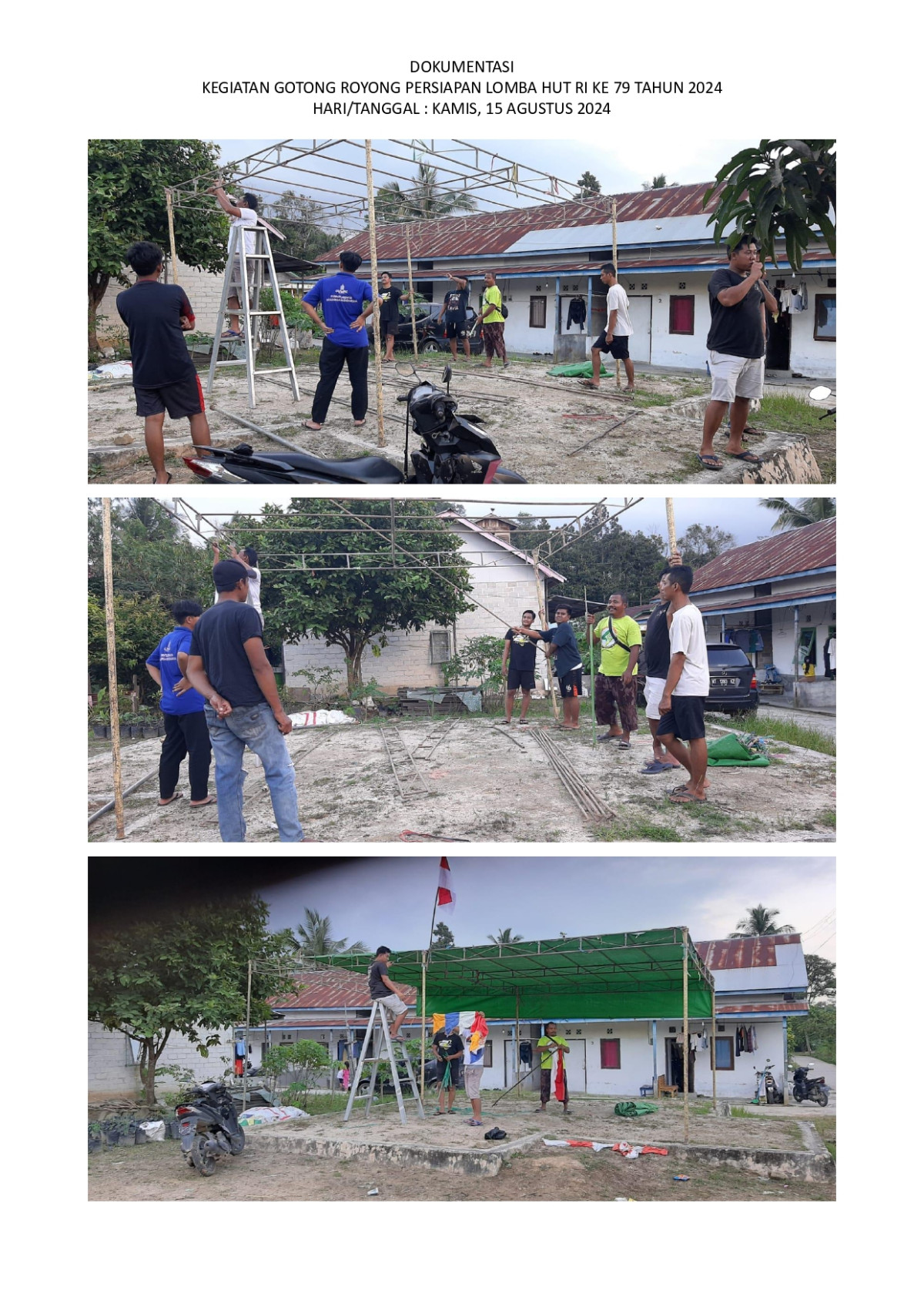 Gotong royong persiapan HUT RI ke-79 Tahun 2024 di Jl. Giri Mukti Gg. Meranti RT.17 Kel. Tanah Merah