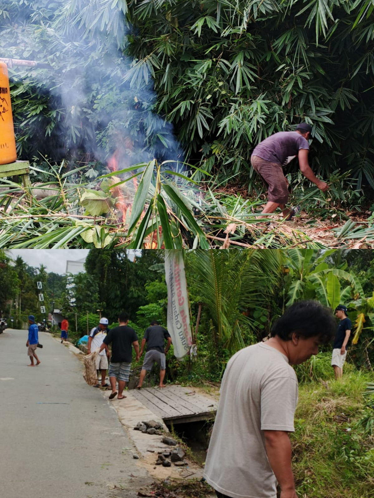 Pembersihan sampah dan parit poros Gg. Berkat, Gapura dan Pos Satkamling.